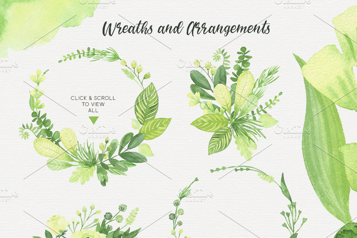 Green Dreams. Design kit watercolor, a Texture Illustration by NataliVA (Photo 2 of 8)
