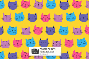 Colorful Cat Faces Seamless Pattern, a Pattern Graphic by Irina Ostapenko