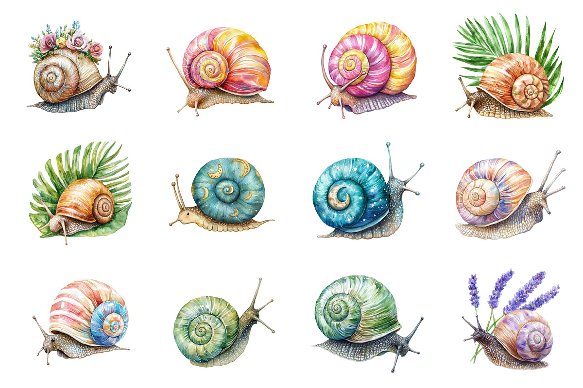 Watercolor Snail Clipart, an Illustration by Design Market (Photo 2 of 4)