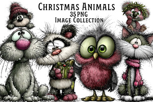 Christmas Whimsical Animals Clipart, an Illustration by Dream Creation