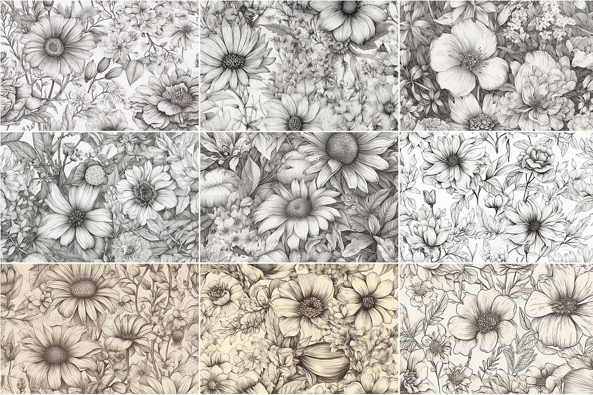 Peony - Sketch Flower Patterns, a Pattern Graphic by Pixel Perfect Patterns (Photo 7 of 8)