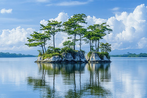 Blue skies and clouds reflection, a Photo by Pavel_design