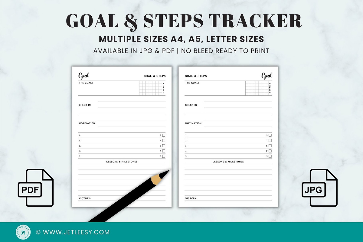 GOALS & STEPS TRACKER, a Stationery Template by Traveling Designer (Photo 1 of 4)