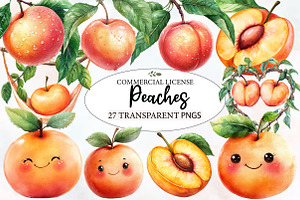 Watercolor Cute Peaches Garden Fruit, an Illustration by Designworld