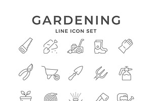 Set Line Icons Of Gardening