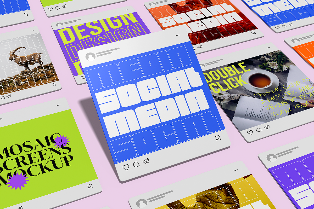Mosaic Social Media Screens Mockup, a Books & Magazine Mockup by Permadi Creative (Photo 2 of 3)