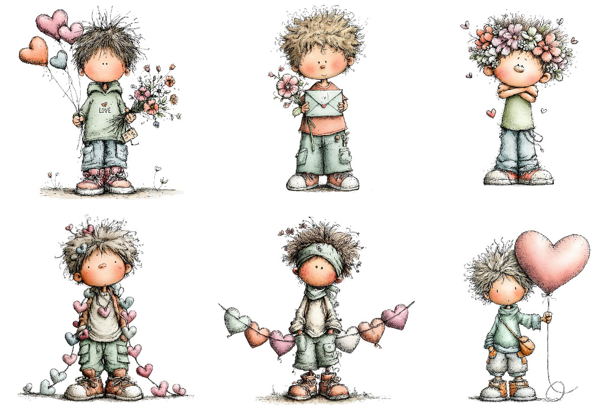 Whimsical valentine boy clipart, an Illustration by CreationArt (Photo 6 of 7)
