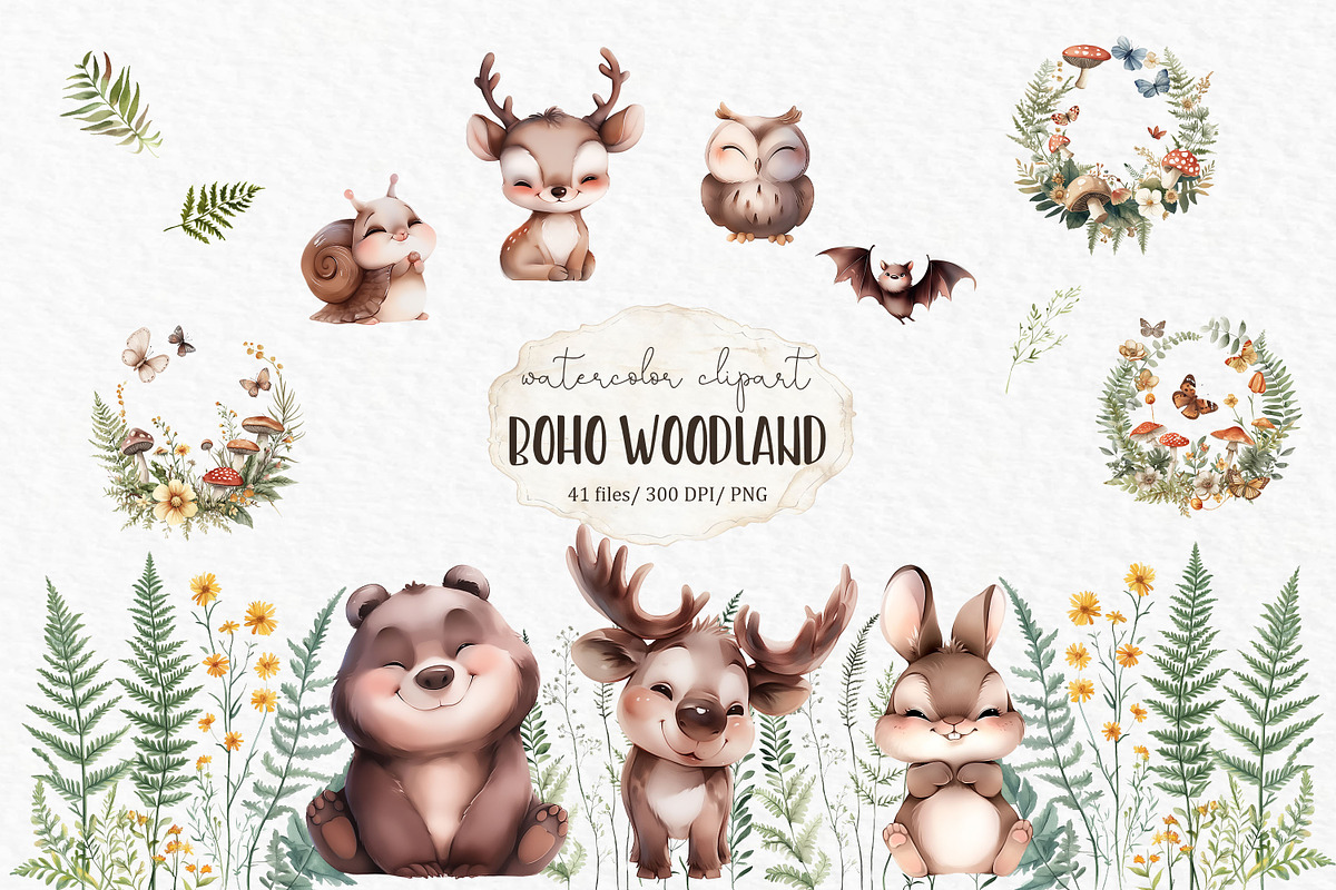 Woodland animal watercolor clipart, an Animal Illustration by MyLittleMeow (Photo 1 of 8)