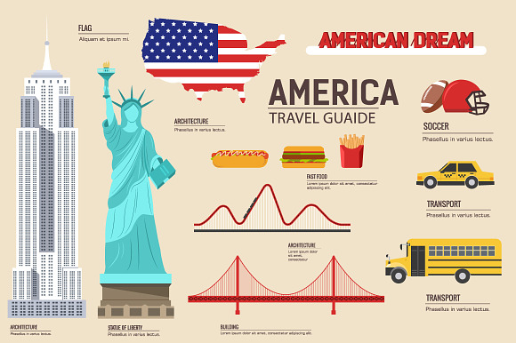 Usa Country Flat Vector Icons Set