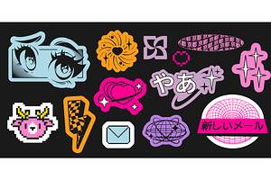 Vintage anime stickers set isolated, an Illustration by art PVP - market