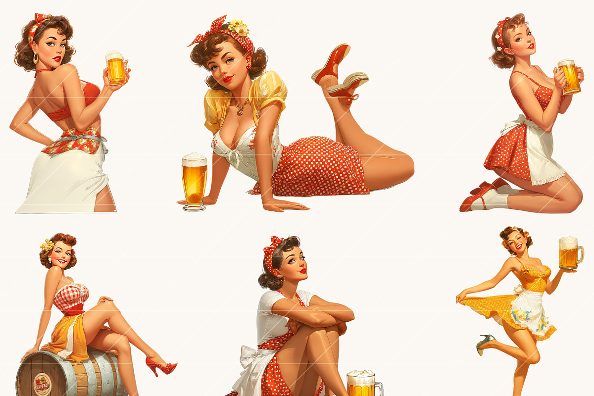Retro Vintage Beer Girl Clipart, a Person Illustration by BusyDaydesign (Photo 5 of 9)
