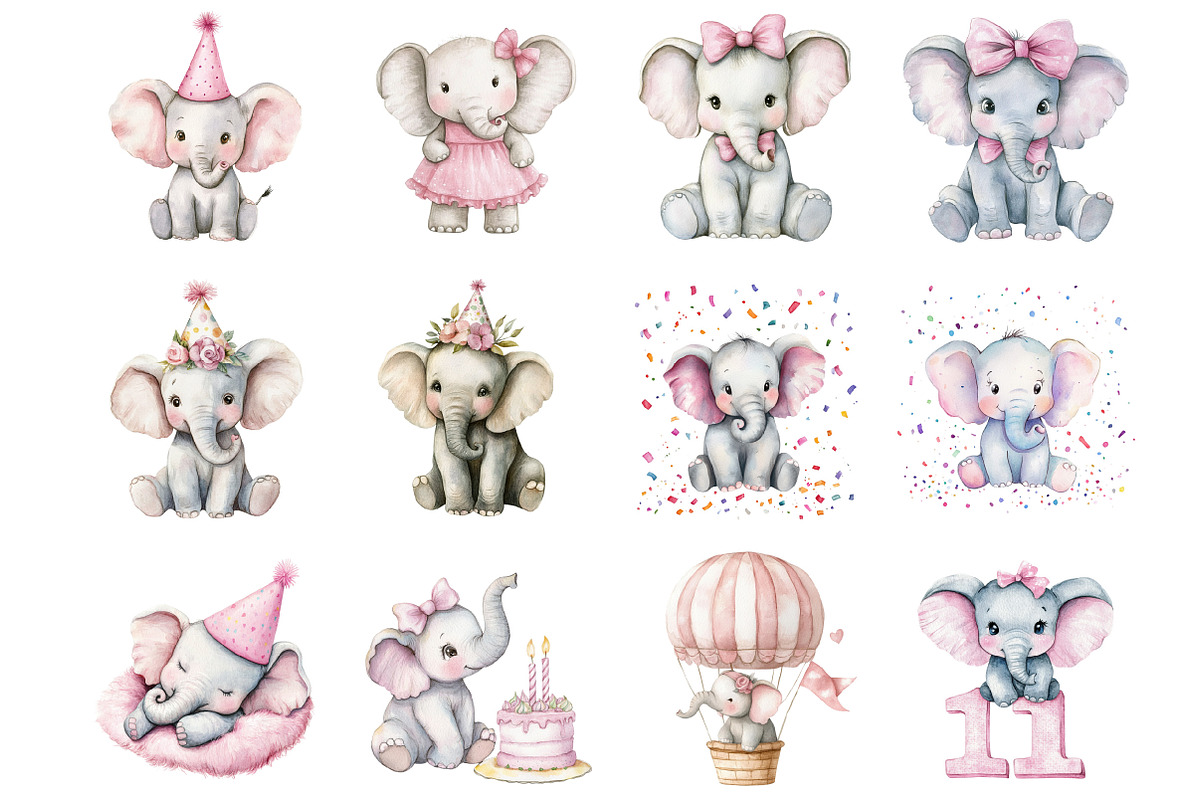 Baby Girl Elephant Birthday, an Illustration by Design Market (Photo 2 of 3)