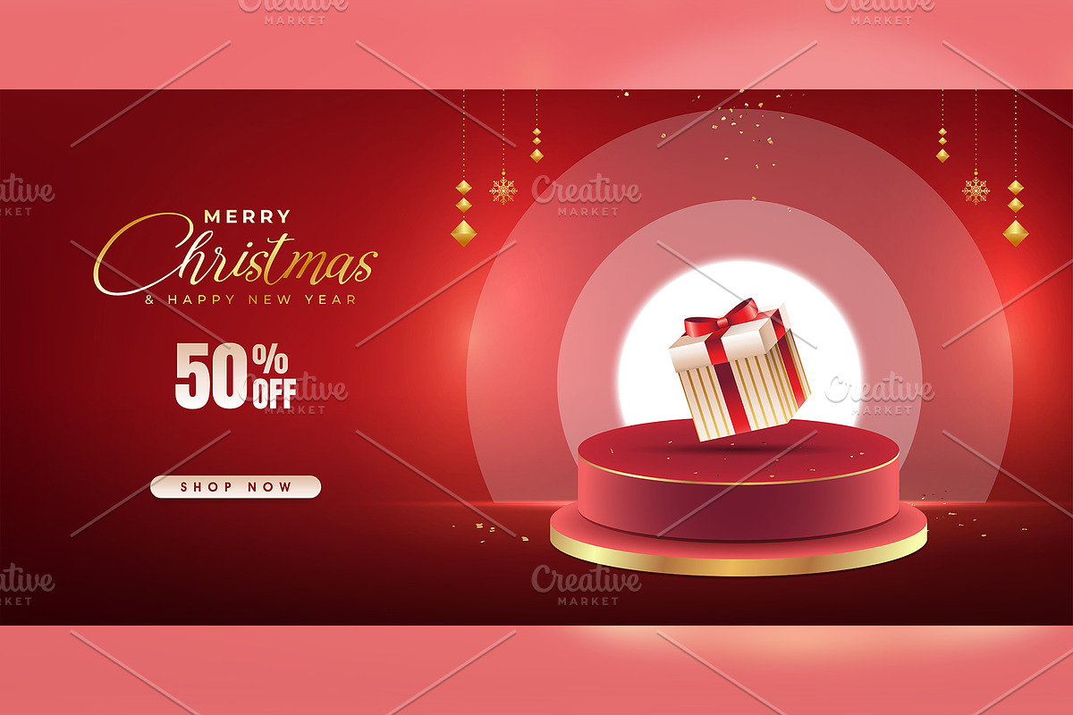Christmas Sale Banner with 3D Podium
