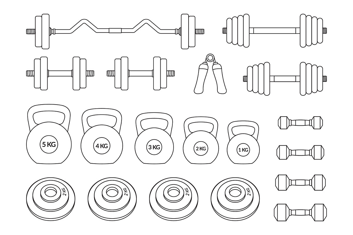 Fitness equipment outline, an Object Illustration by Saba Vector
