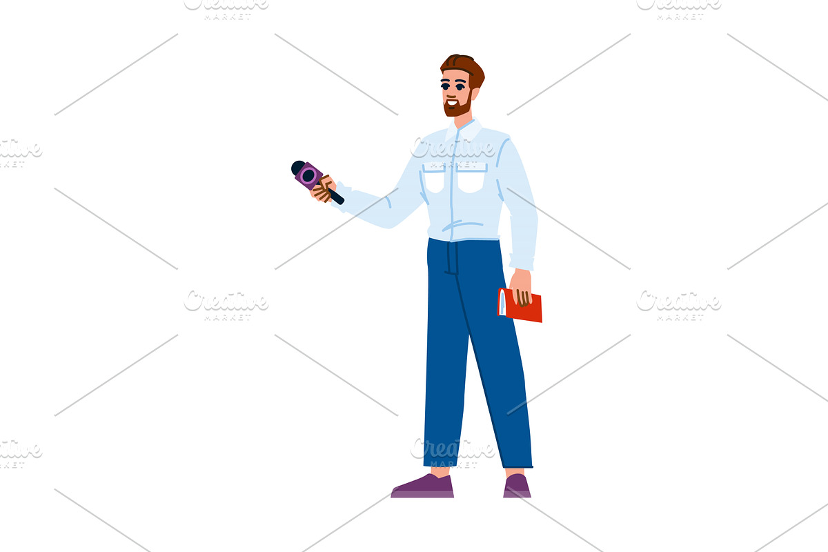 Journalist holding microphone and, a Person Illustration by pikepicture