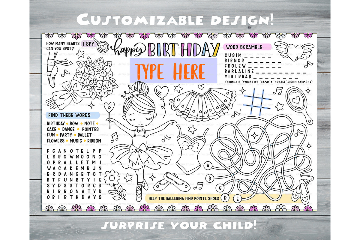 Editable Ballerina Party Placemat, an Invitation Template by ArtfulStudio (Photo 2 of 3)