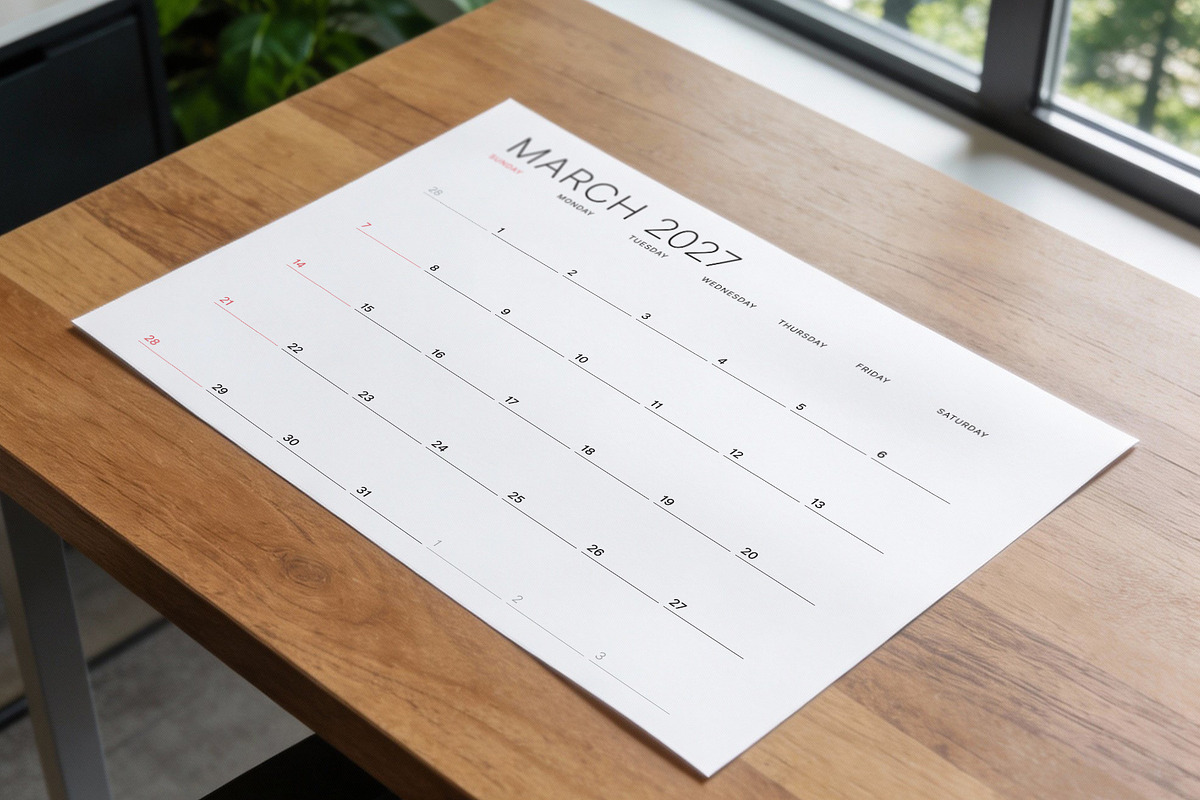 Minimalist Calendar 2027 (MP048-27S), a Stationery Template by mikhailmorosin (Photo 6 of 6)