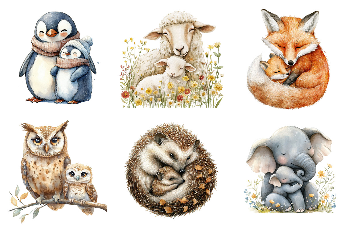 Cute Mother's Day Animals Clipart, an Illustration by SinaCreation (Photo 3 of 5)