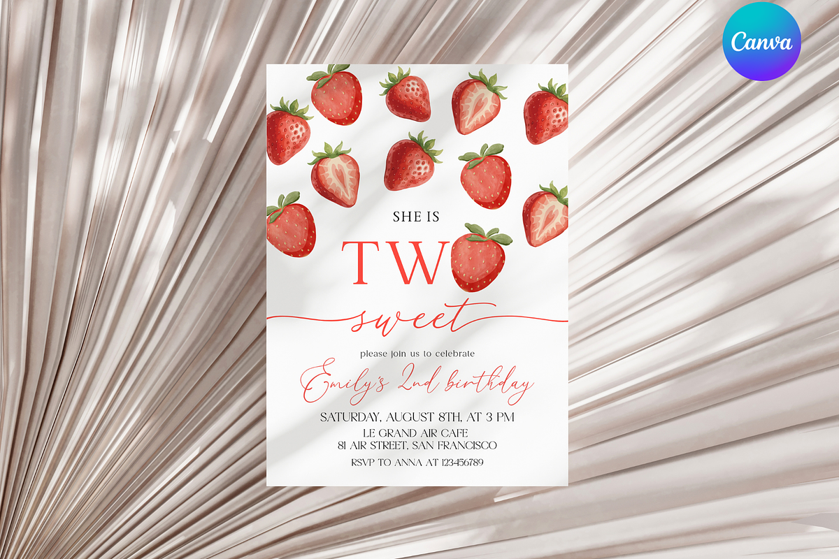 Strawberry Girl 2nd Birthday Invite, a Templates & Theme by Digital_Mind (Photo 1 of 3)