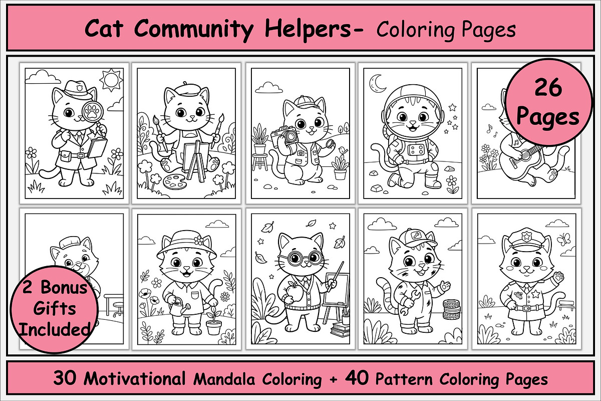 Cat Community Helpers Coloring Pages, an Animal Illustration by Lamia Emad (Photo 1 of 5)