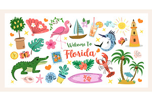 Welcome to Florida Set a colorful, an Animal Illustration by Lucia Fox