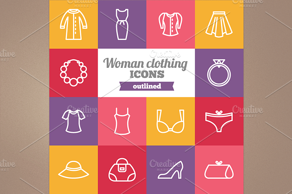 Outlined Woman Clothing Icons