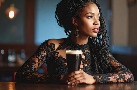 beautiful young goth woman drinking beer AI generated