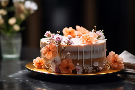 Beautiful cake decorated with eatable flowers for Valentine Day Birthday Weddin, a Food & Drink Photo by Natalia Klenova's Shop