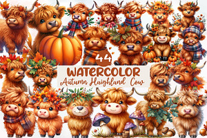 Watercolor Autumn Haighland Cow, a Seasonal Illustration by Designworld