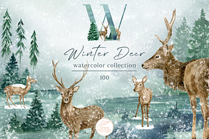 Winter Deer Watercolor Collection