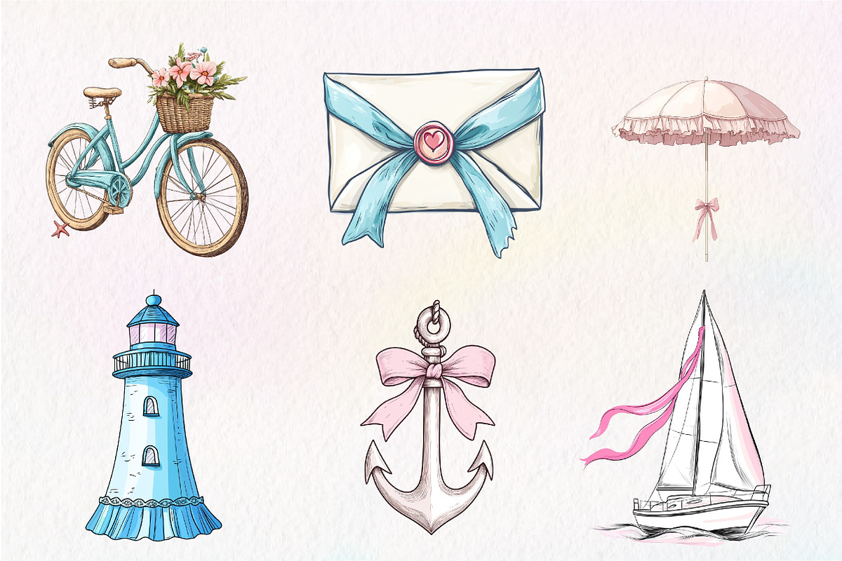 Coquette Coastal Clipart Bundle, an Illustration by CreationArt (Photo 6 of 9)