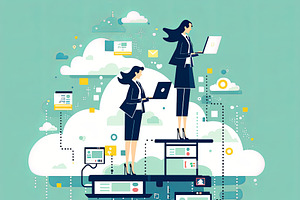 Business professionals collaborating over cloud-connected technology and digita, an Illustration by AS photostudio