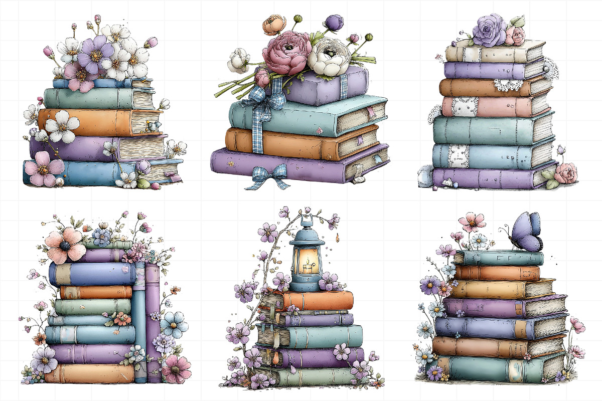 Spring Flower Book Stack Sublimation, an Illustration by Daily.Designs (Photo 6 of 8)