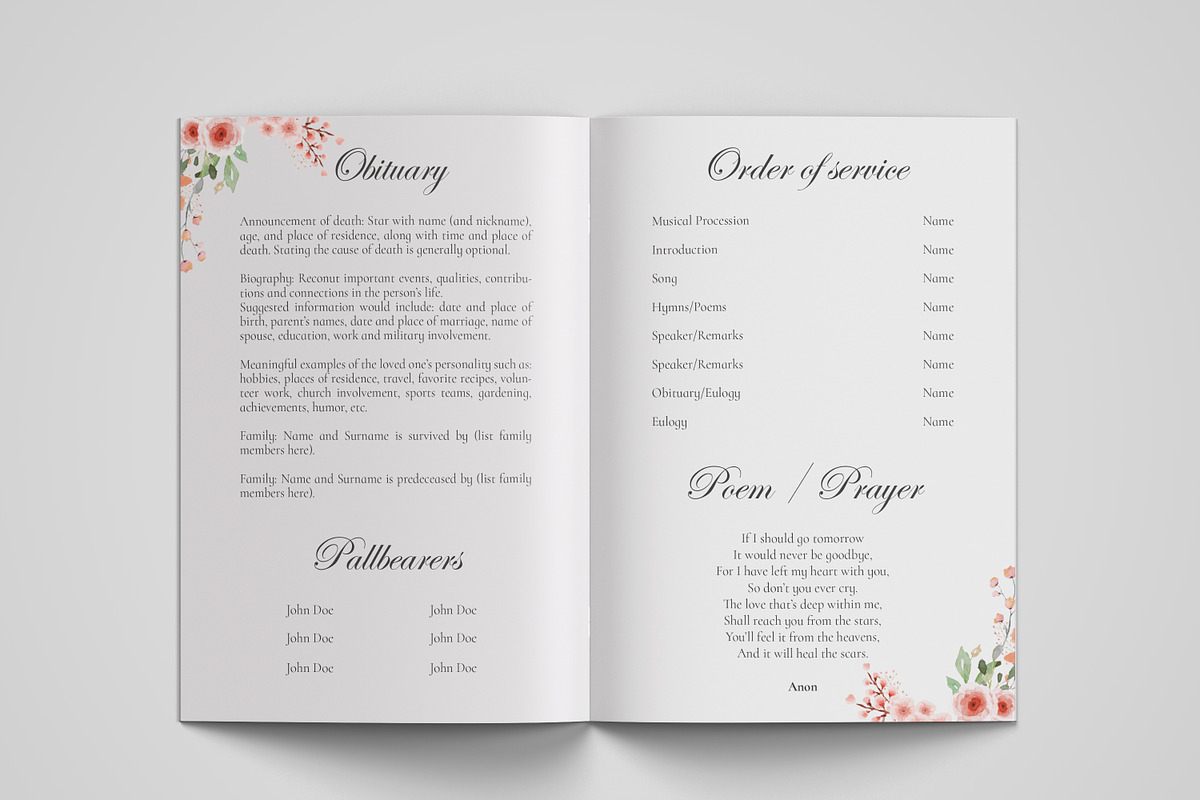 funeral program printing template, a Templates & Theme by TemplateLab (Photo 2 of 2)