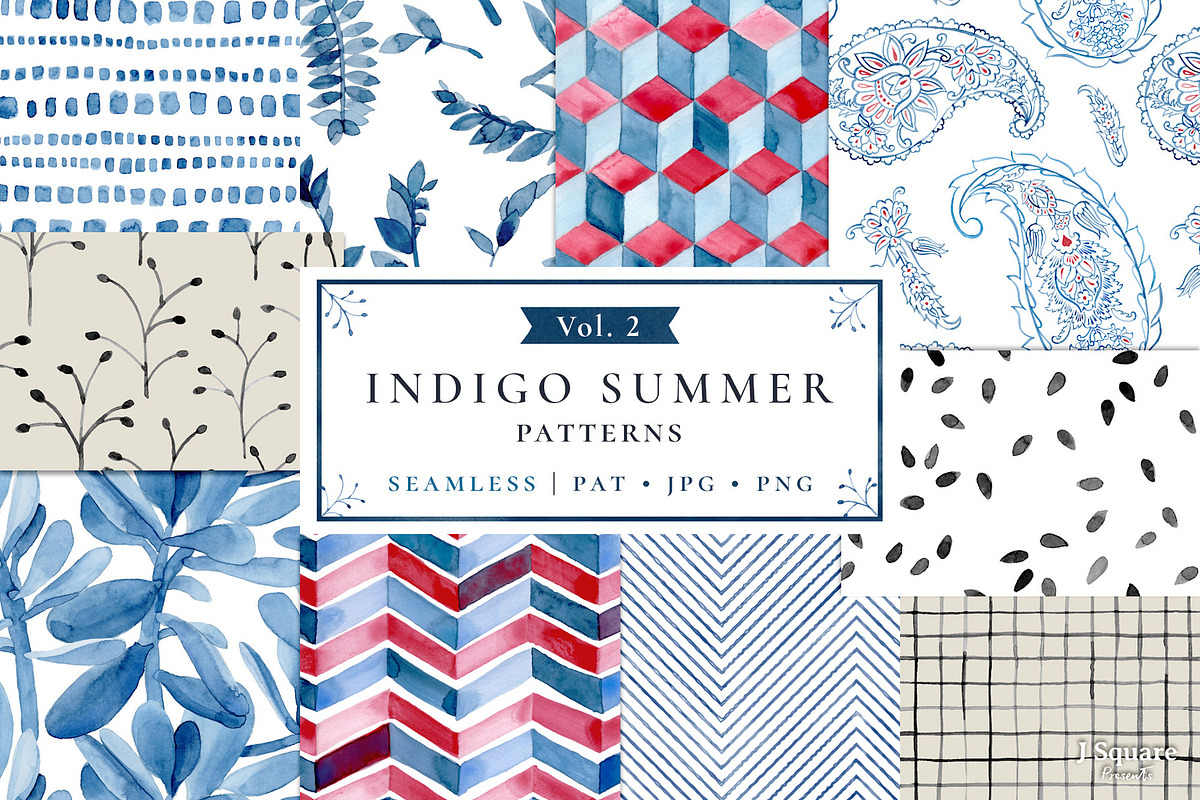 Watercolor Indigo Summer Pattern Vol.2