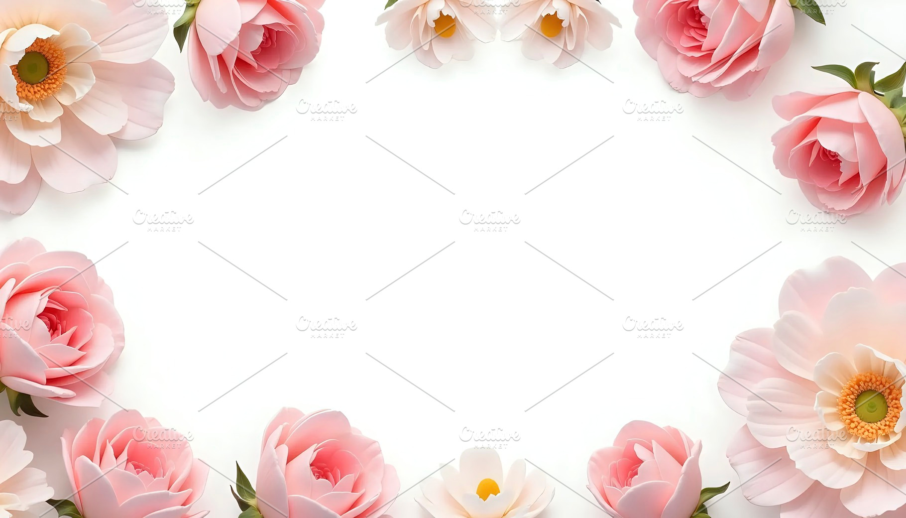 Pastel Floral Frame With Blank Cente, a Photo by LOGOCREATIVE