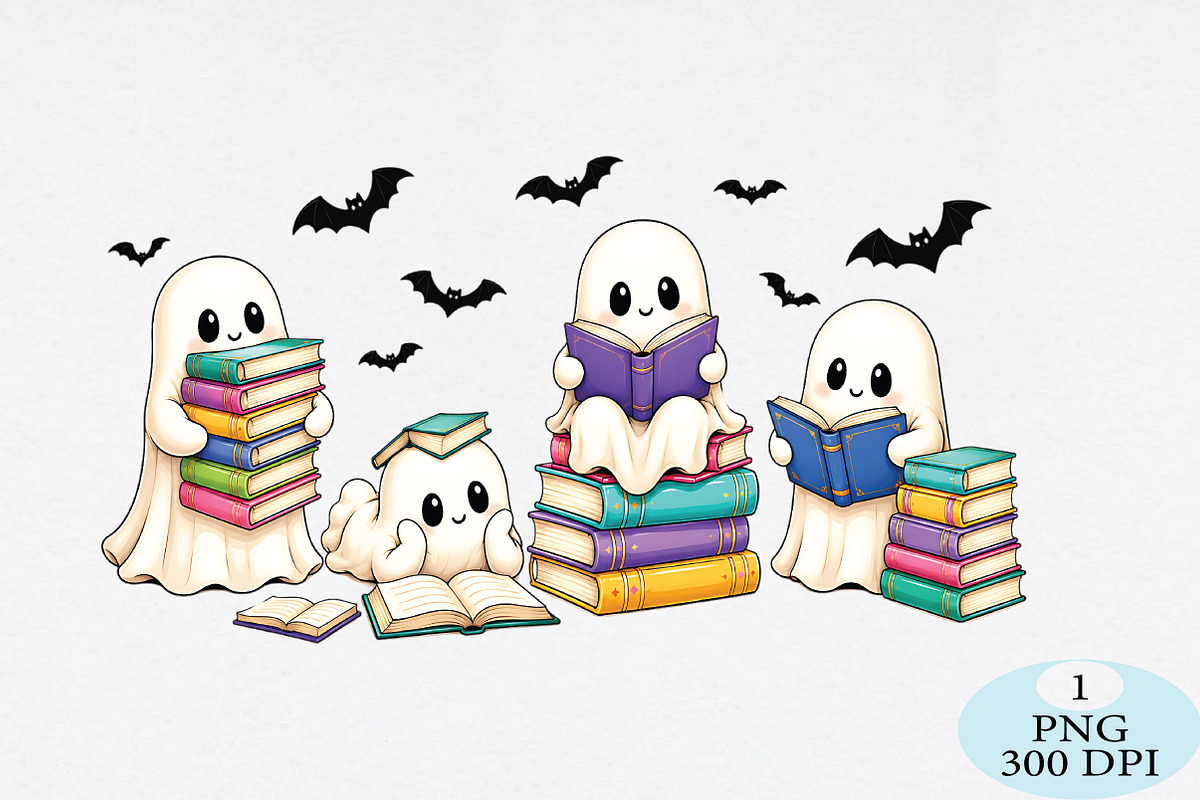 Halloween Book Lover Reading Ghost, a Seasonal Illustration by Daily.Designs (Photo 1 of 5)