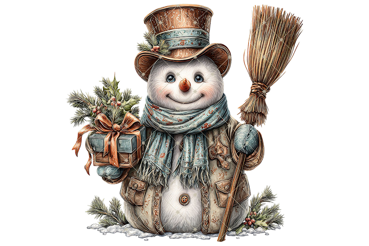 Snowman With Gift Clipart PNG, an Illustration by Memories By Lea (Photo 10 of 17)