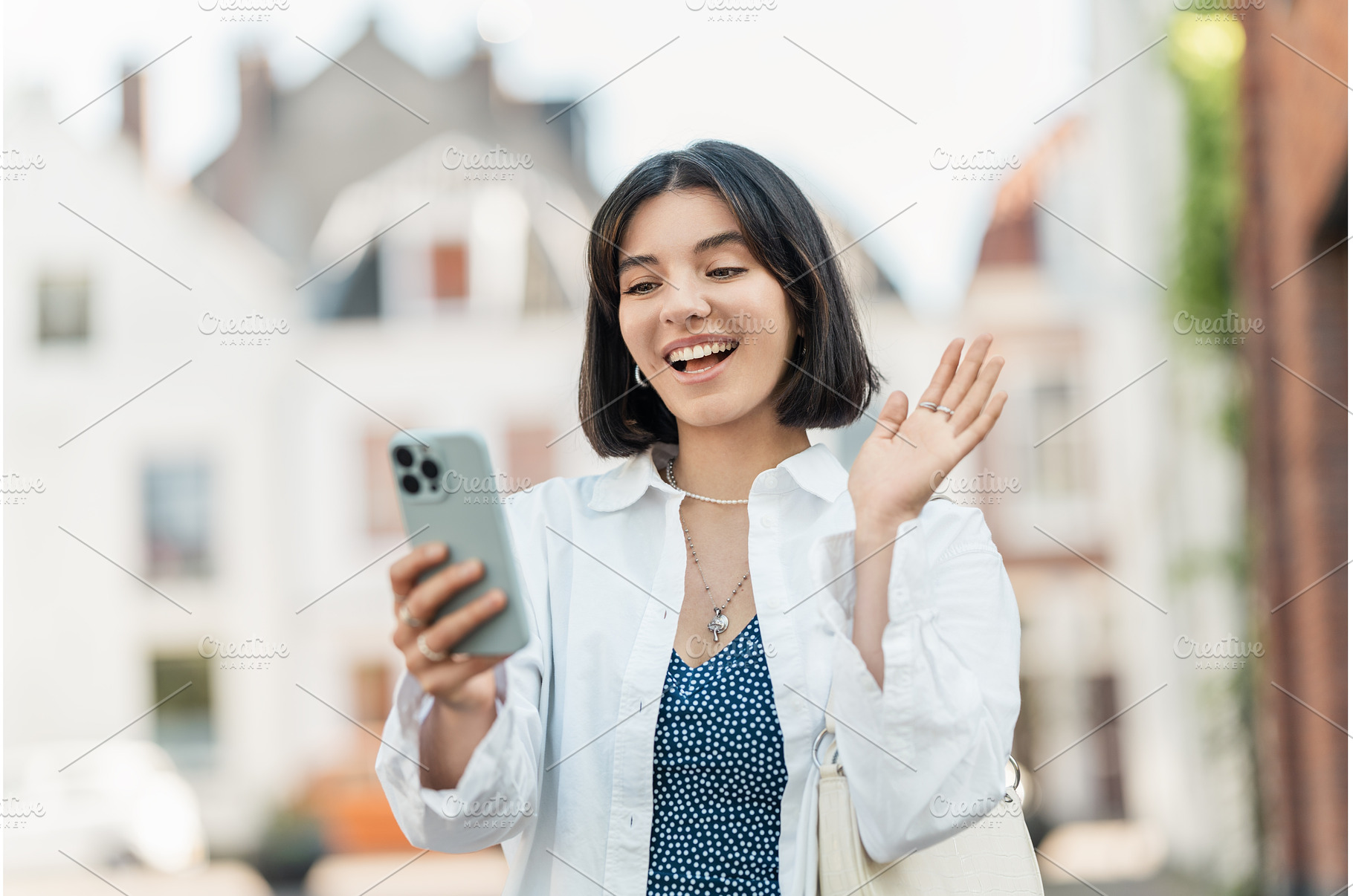 Face time. Latina woman with short, a Person Photo by AD Stock Images