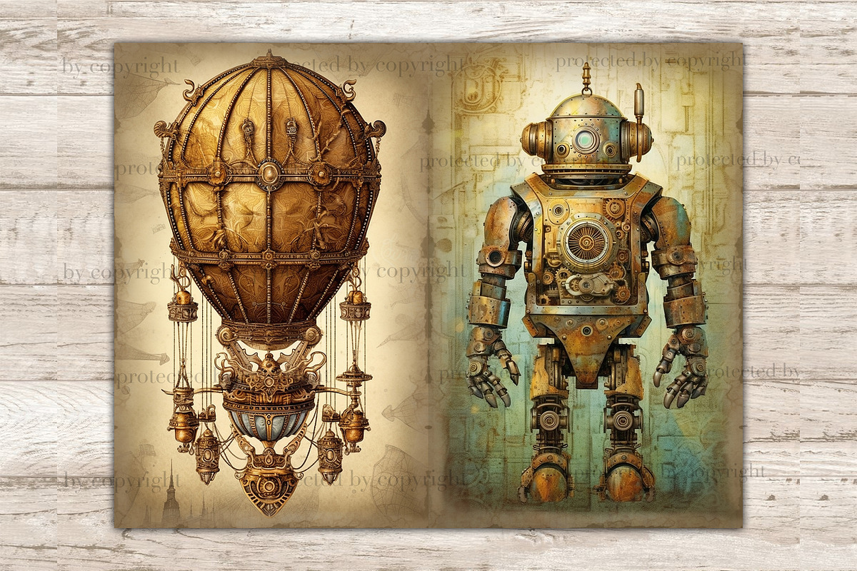 Steampunk Junk Journal Pages, a Transportation Illustration by GlamArtZhanna (Photo 5 of 9)