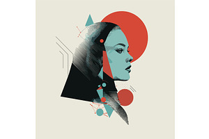 Modern style female face poster with, an Illustration by Valerie Bodnar