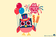 OWL July Digital Clip Art, a Seasonal Illustration by Cozy Cat Design (Thumbnail 2 of 6)