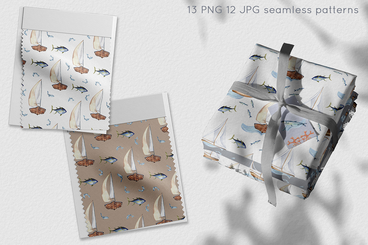 Marine collection watercolor clipart, an Illustration by Kate Lanbina (Photo 8 of 13)