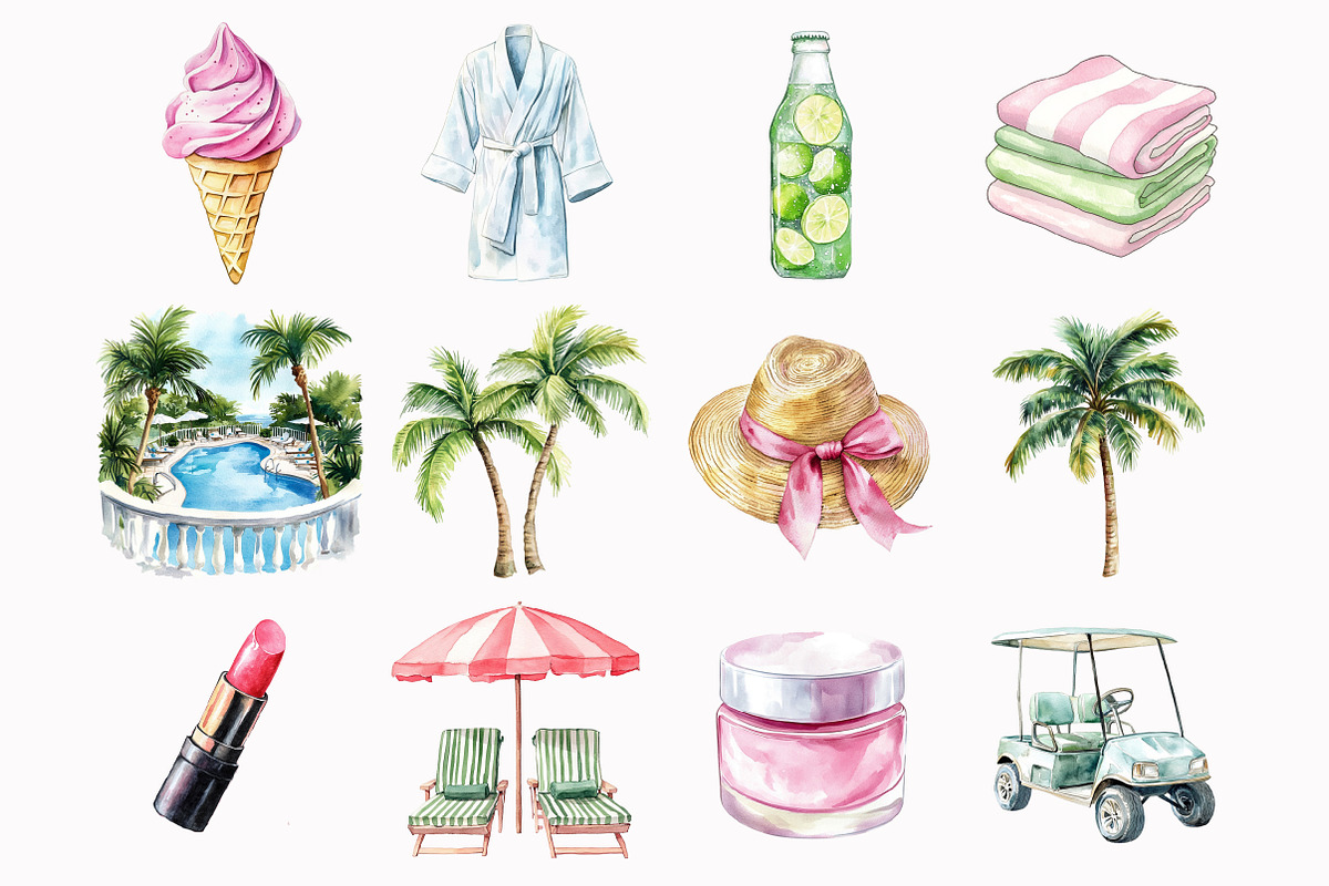 Watercolor Palm Club Clipart, an Illustration by Design Market (Photo 3 of 5)