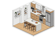 kitchen interior 3D illustration, an Object Illustration by Nurlan's shop (Thumbnail 3 of 3)