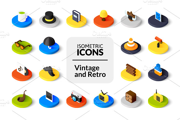 Isometric icons - Vintage and Retro preview 4