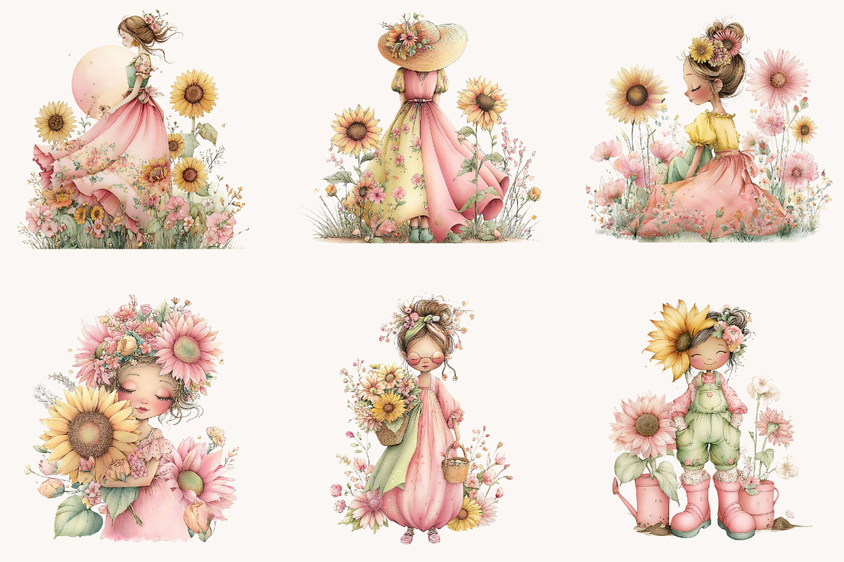 Whimsical sunflower garden girl, an Illustration by Designworld (Photo 9 of 9)
