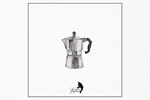 Watercolor Espresso Moka Pot Clipart