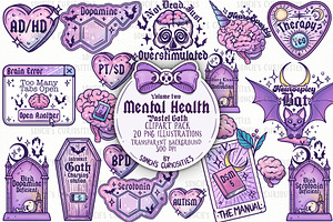 Mental Health Goth Clipart PNG pack, a Healthcare Illustration by Sonch' s Curiosities