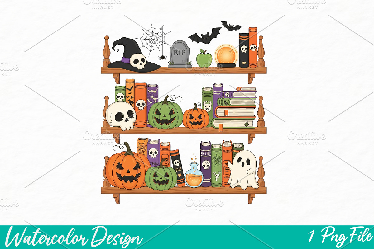 Halloween Library PNG, an Illustration by Watercolor design (Photo 1 of 3)